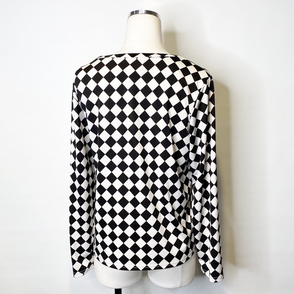 Bob Mackie | Vintage Black White Checkerboard Checkers Spandex Long Sleeve Top - Picture 2 of 5